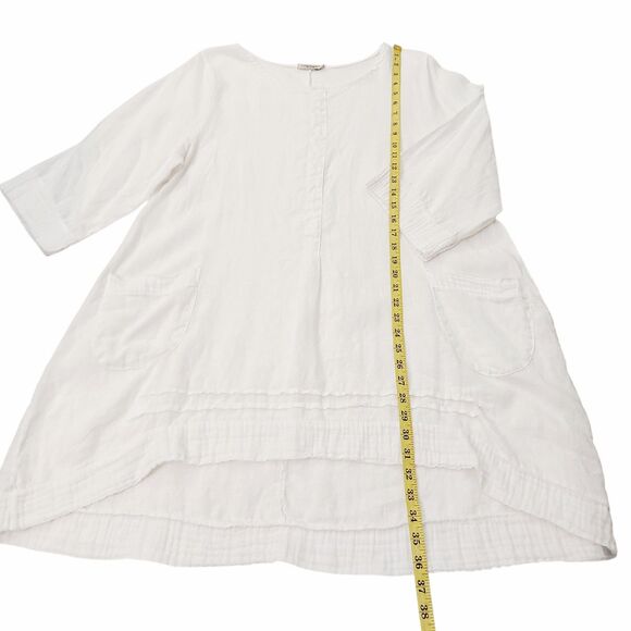 Lungo Larno Dress Womens 1X White Linen Long Sleeve Relaxed Fit Italy Beach - Picture 12 of 12